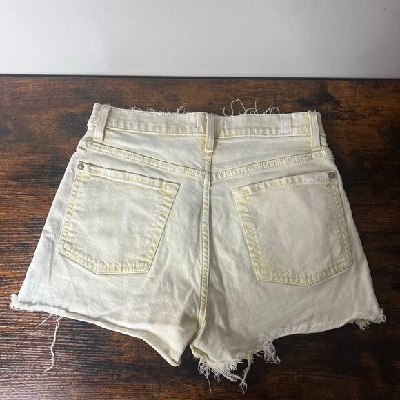 7 For All Mankind High Waisted Jean Shorts Size 26 Yellow Raw Hem 5 Pockets Boho - Picture 2 of 9